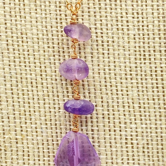 Natural Amethyst Gold Filled Chain Drop Necklace 15"-18" - Picture 5 of 13